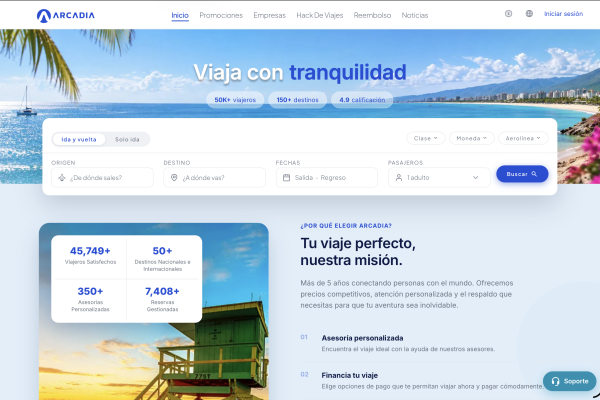 Arcadia Viajes website